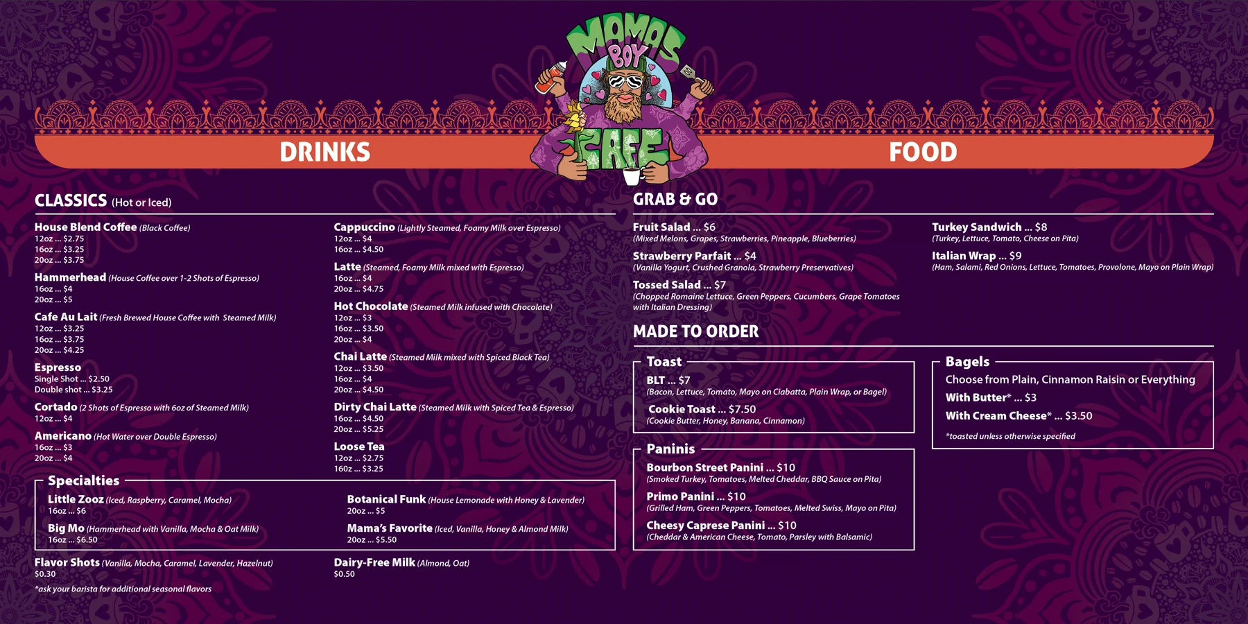 Mama’s Boy Cafe — Menu design · Illustration