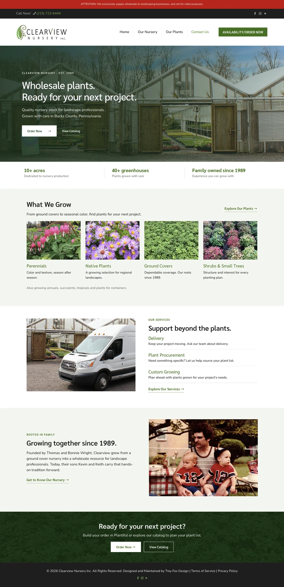 Clearview Nursery — Website · Catalog · Ongoing partnership